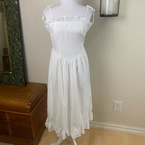 And Now This Size S Cotton Swiss Dot Corset Ruffled Sleeveless Midi Dress White - Picture 6 of 14